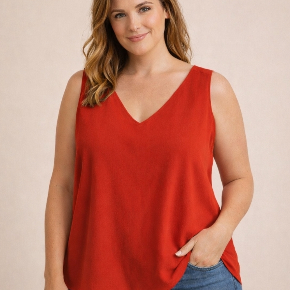 Halston | Classic Coral Orange V- Neck Camisole/ Top
